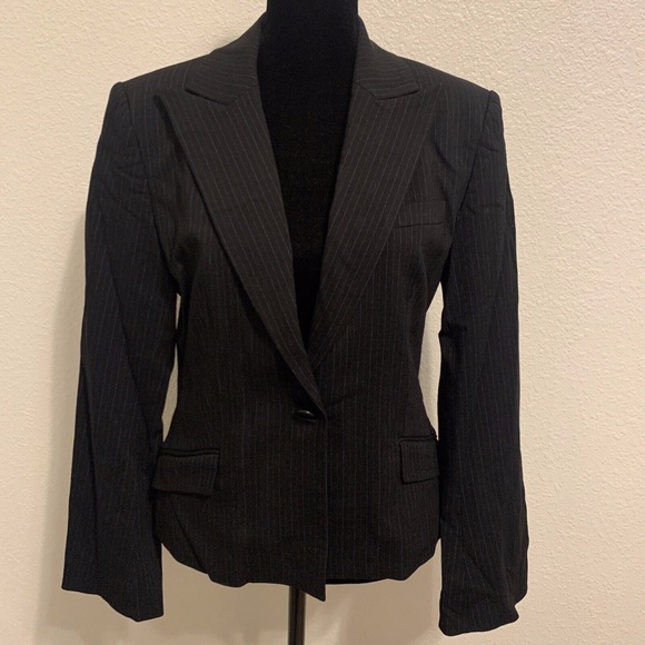 Express Jackets & Blazers - Express World Fashions Black Stretch Purple & Blue Pin Stripe Blazer Women's 3/4